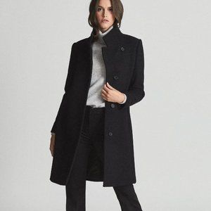 Reiss - Marcie Wool Blend Mid Length Black Coat - Size 0